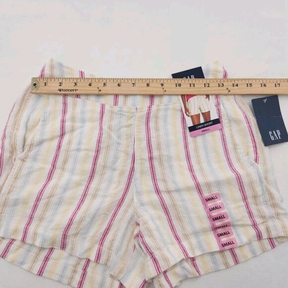 Gap Linen Shorts Womens Size Small Striped Yellow Pink High Rise - Picture 5 of 5